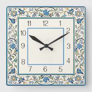 Art Deco Blaue Blume Quadratische Wanduhr