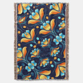 Art Deco blaue orangefarbene Blumen Decke (Vorderseite Vertikal)