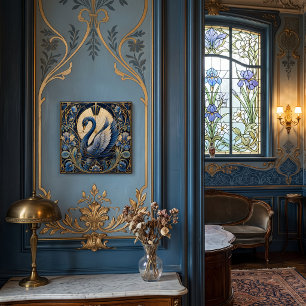 ART DECO BLAUER SCHWAN VINTAGE DEKORATIVES ACCES FLIESE