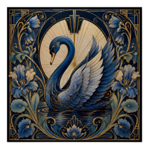 ART DECO BLAUER SCHWAN   VINTAGE DEKORATIVES ACCES POSTER
