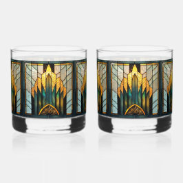 Art Deco Bleiglas in Gold Grün Schwarz Whiskyglas
