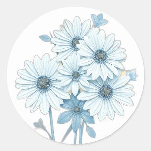 Art Deco Blue Daisy Blumenmuster Runder Aufkleber
