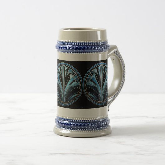 Art Deco Blue Design Stein Bierglas (VorderseiteRechts)