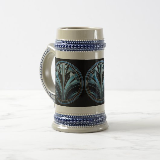 Art Deco Blue Design Stein Bierglas (Vorderseite Links)