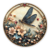 Art Deco Blue Dragonfly Pink Blume Perlen Keramikknauf (Vorderseite)
