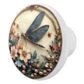 Art Deco Blue Dragonfly Pink Blume Perlen Keramikknauf (Rechts)