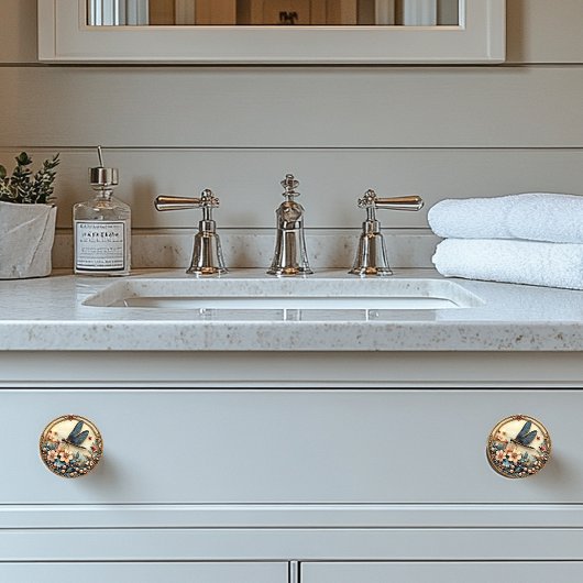 Art Deco Blue Dragonfly Pink Blume Perlen Keramikknauf