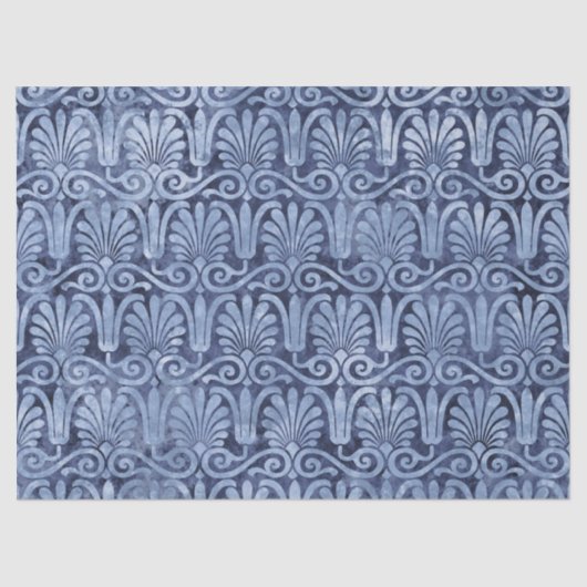 Art Deco Blue Fans and Scroll Work Decoute Seidenpapier (Vorderseite)
