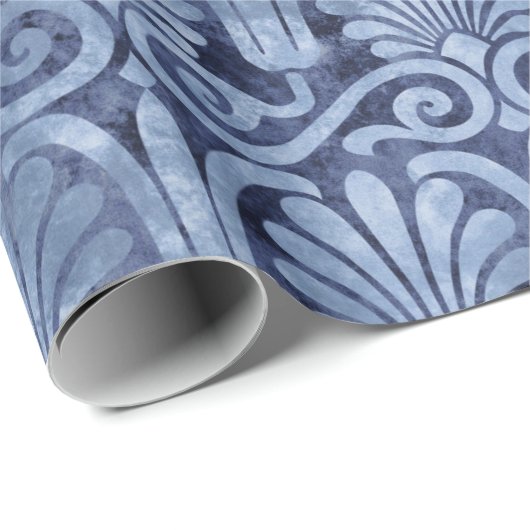 Art Deco Blue Fans and Scroll Work Geschenkpapier (Rolleneckpunkt)