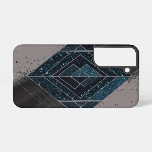 Art Deco Blue Glitzer Geometric Samsung Galaxy Hülle (Rückseite (Horizontal))