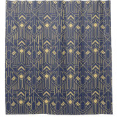 Art Deco Blue Gold Geometric Duschvorhang (Vorderseite)