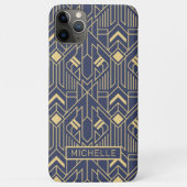 Art Deco Blue Gold Geometric Personalisierter Name Case-Mate iPhone Hülle (Rückseite)