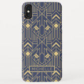 Art Deco Blue Gold Geometric Personalisierter Name Case-Mate iPhone Hülle (Rückseite)