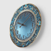 Art Deco Blue Große Wanduhr (Winkel)