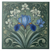  Art Deco Blue Iris Bloom Floral Motifs Botanical Fliese (Vorderseite)