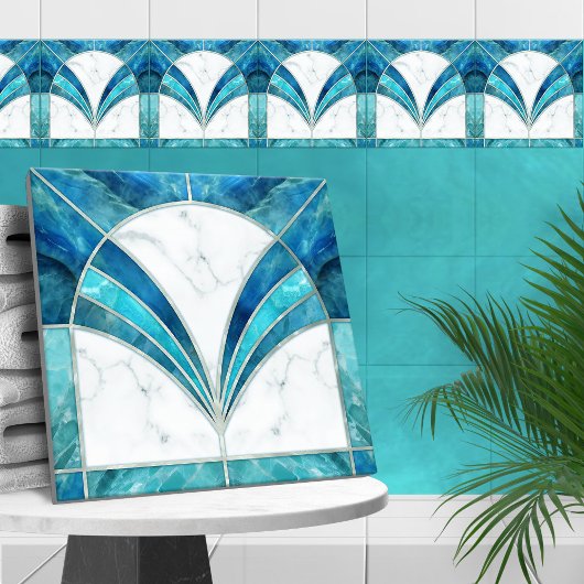 Art Deco Blue Marbella und Aquamarine Fliese
