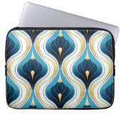Art Deco Blue Ogee Gold Creme Gemustert Laptopschutzhülle (Vorderseite)
