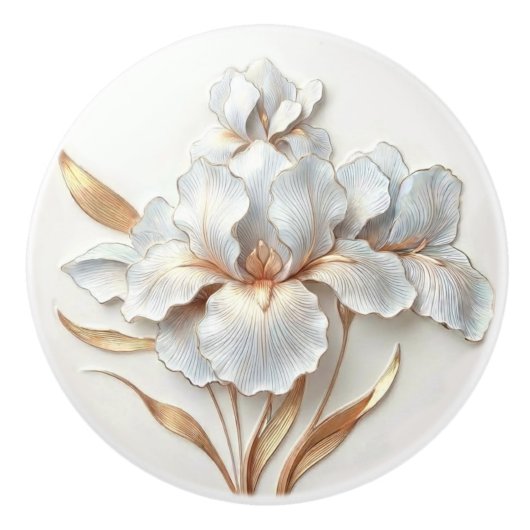 Art Deco Blue Rose Gold Stylized Lilies Keramikknauf (Vorderseite)
