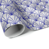 Art Deco Blue Silver Fan Muschel Geschenkpapier (Rolleneckpunkt)
