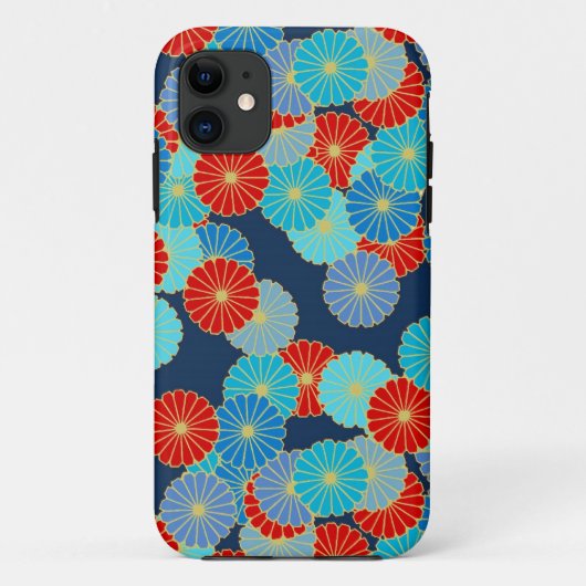 Art Deco Blume - blau, türkis und rot Case-Mate iPhone Hülle (Rückseite)