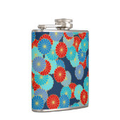 Art Deco Blume - blau, türkis und rot Flachmann (Rechts)