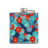 Art Deco Blume - blau, türkis und rot Flachmann (Rückseite)