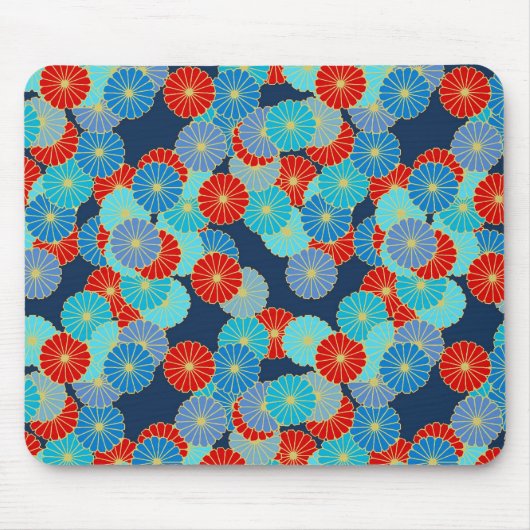 Art Deco Blume - blau, türkis und rot Mousepad (Vorne)