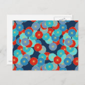 Art Deco Blume - blau, türkis und rot Postkarte (Vorne/Hinten)