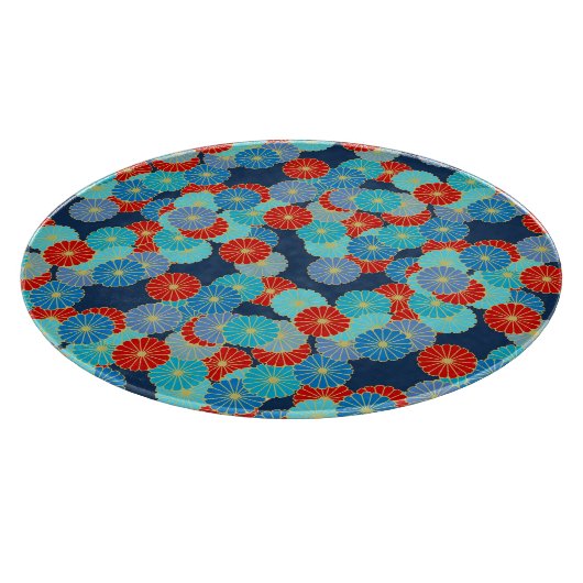 Art Deco Blume - blau, türkis und rot Schneidebrett (Ecke)