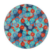 Art Deco Blume - blau, türkis und rot Schneidebrett (Vorderseite)