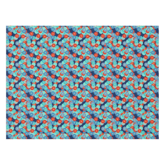 Art Deco Blume - blau, türkis und rot Tischdecke (Vorderseite (Horizontal))