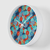 Art Deco Blume - blau, türkis und rot Uhr (Winkel)