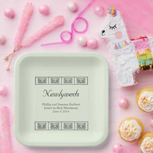 Art Deco Blume Border Wedding Keepake Pappteller (Party)