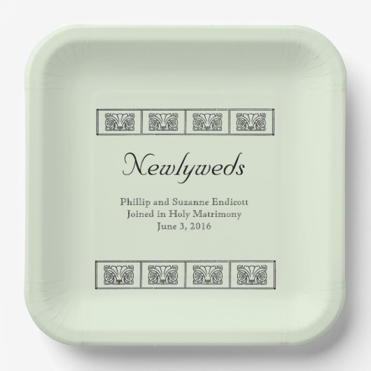 Art Deco Blume Border Wedding Keepake Pappteller (Vorderseite)