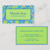Art Deco Blume - Cerulean Blue und Lime Green Visitenkarte (Vorne/Hinten)
