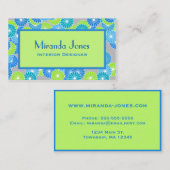 Art Deco Blume - Cerulean Blue und Lime Green Visitenkarte (Vorne/Hinten)