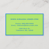 Art Deco Blume - Cerulean Blue und Lime Green Visitenkarte (Rückseite)