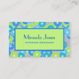 Art Deco Blume - Cerulean Blue und Lime Green Visitenkarte