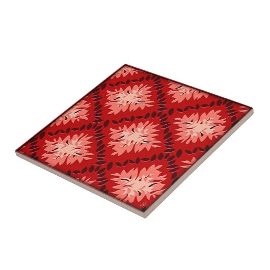 Art Deco Blume Grid - Reds Fliese (Seite)
