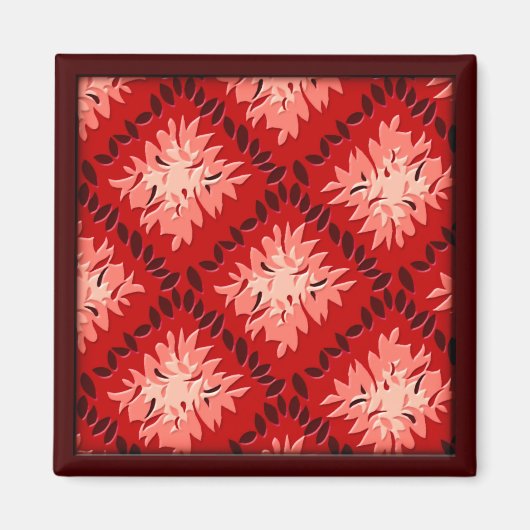 Art Deco Blume Grid - Rot (Magnet) Magnet (Vorne)
