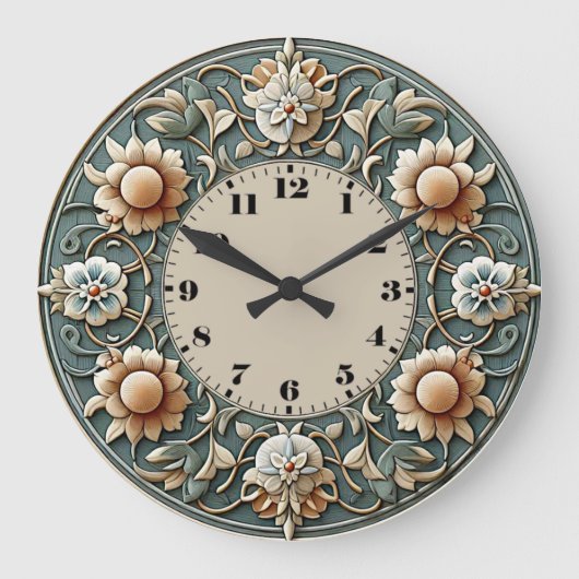 Art Deco-Blume Große Wanduhr (Vorderseite)
