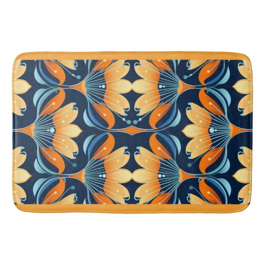 Art-Deco-Blume in Orange Badematte (Vorderseite)