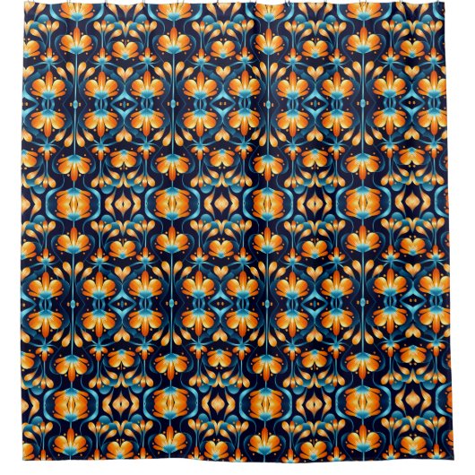 Art-Deco-Blume in Orange Duschvorhang (Vorderseite)