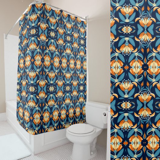 Art-Deco-Blume in Orange Duschvorhang