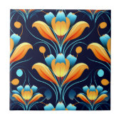 Art-Deco-Blume in Orange Fliese (Vorderseite)