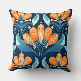 Art-Deco-Blume in Orange Kissen