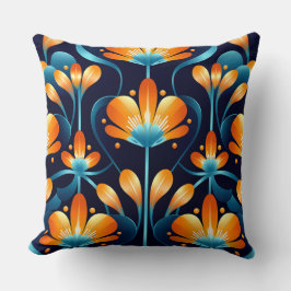 Art-Deco-Blume in Orange Kissen