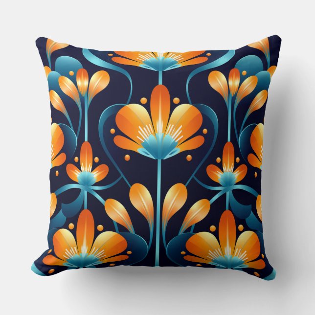 Art-Deco-Blume in Orange Kissen (Vorderseite)