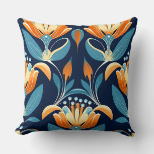 Art-Deco-Blume in Orange Kissen