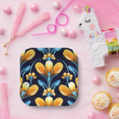 Art-Deco-Blume in Orange Pappteller (Party)
